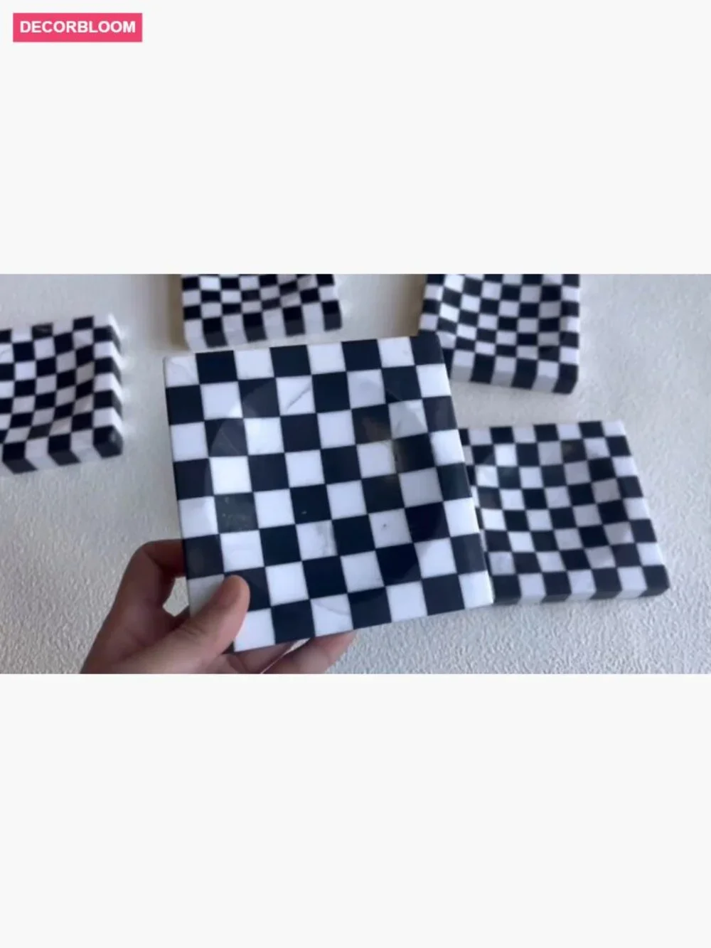 Natural Marble Checkerboard Splicing Mosaic Small Square Jewelry Dish Tray